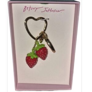 Betsey Johnson Strawberry Keychain BagCharm with Gold and Green Details
